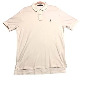 Polo Ralph Lauren Mens Large White Cotton Short Sleeve Polo Shirt Excellent